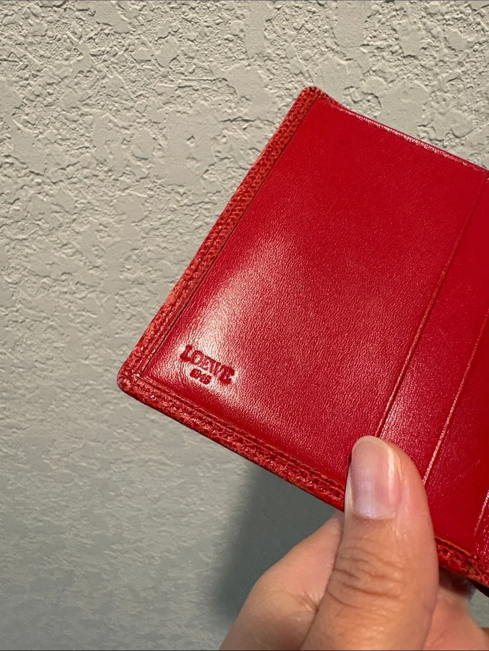 Loewe Red Leather Compact Wallet with Embossed Logo